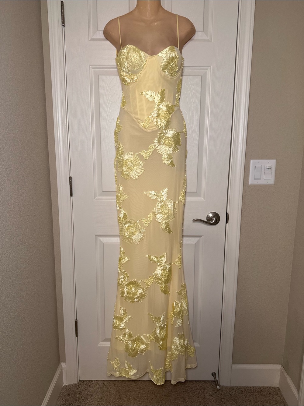 Miss Rosier Sleeveless Yellow Floral Embroidered Maxi Dress - Picture 5 of 8